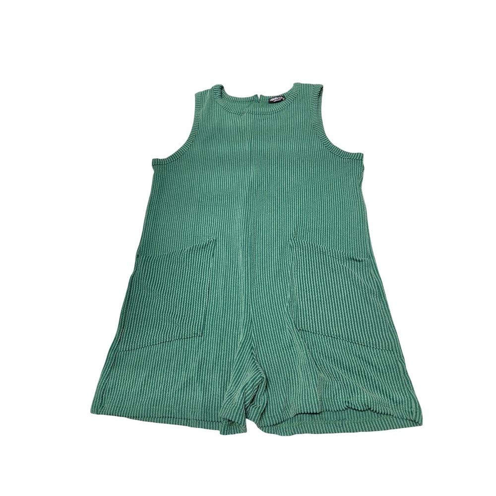 Heimish USA Green Ribbed Knit Sleeveless Romper with Pockets Size Large